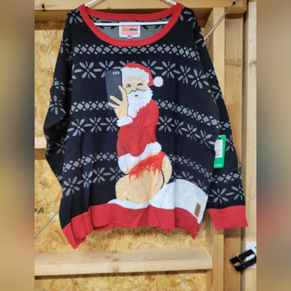 Tipsy Elves NWT Womans Santa Selfie In Red Furâ Thong Christmas Sweater Size 3XL